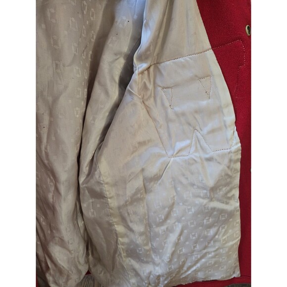 Vintage Men's Sz Large Red Varsity Letterman Leather Sleeves Bomber Jacket Coat - Picture 15 of 16